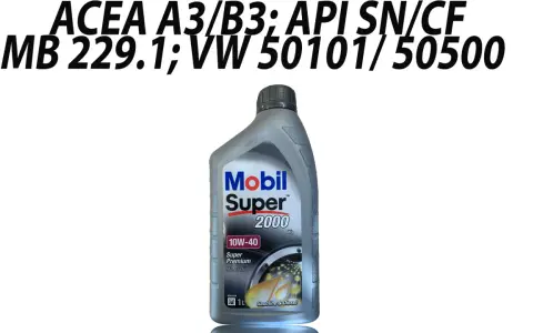 Olej Mobil Super 2000 10W-40 do jakich silników? Spełnia normy ACEA A3/B3, API SN/CF, MB 229.1, VW 50101/50500. Idealny do silników benzynowych i diesla.