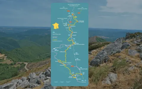 Carte du chemin de Stevenson, montrant le dénivelé et les étapes, de la Lozère au Gard.