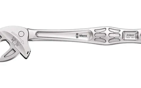 Llave ajustable Wera Joker, con un diseño ergonómico y marcas de tamaño. Ideal para trabajos de fontanería y mecánica, sus carracas integradas facilitan el apriete.