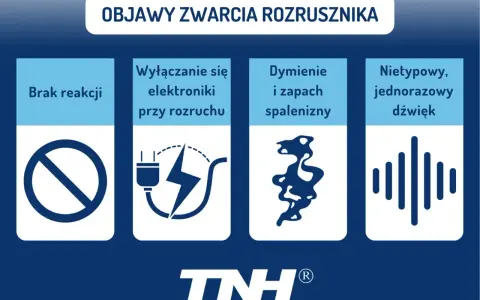 Objawy zwarcia rozrusznika: brak reakcji, wyłączanie elektroniki, dymienie i zapach spalenizny, nietypowy dźwięk.