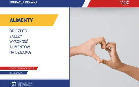 Dwie dłonie tworzą serce. Grafika informuje, od czego zależy wysokość alimentów na dziecko.