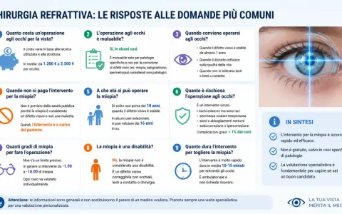 Occhio con raggio laser, focus su miopia degenerativa e chirurgia refrattiva. Informazioni su costi, rischi e benefici.