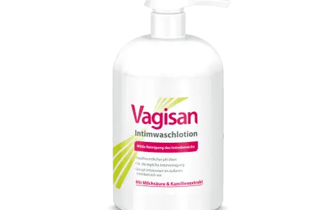 Vagisan Intimwaschlotion mit Milchsäure & Kamillenextrakt. Ein sanftes Putzmittel, ideal für die tägliche Intimhygiene, auch während der Schwangerschaft.