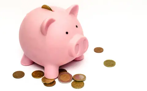Rosa Sparschwein mit Münzen. Ein kleiner Schatz für den Fall der Fälle, um den unterhalt bei arbeitslosigkeit zu sichern.