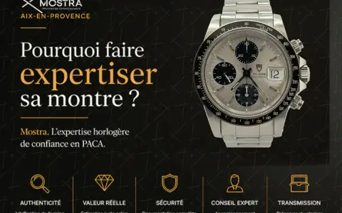 Montre Tudor chronographe argentée. Mostra offre une expertise horlogère de confiance pour expertiser votre montre.
