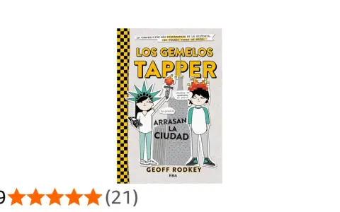 La portada del libro "Los Gemelos Tapper" muestra a dos gemelos frente a la Estatua de la Libertad, listos para arrasar la ciudad.