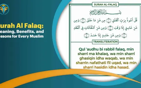 Surah Al Falaq: Bedeutung, Vorteile und Lektionen. Arabischer Text und Transliteration des Korans.