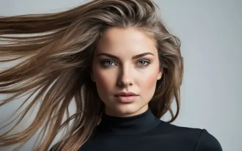Frauenkopf mit wehendem Haar, das auf die Kraft von Shampoo Protein hinweist.
