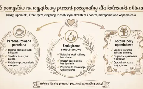 Pomysły na wyjątkowy upominek dla koleżanki z pracy: personalizowana porcelana, ekologiczne świece sojowe i gotowe boxy upominkowe.