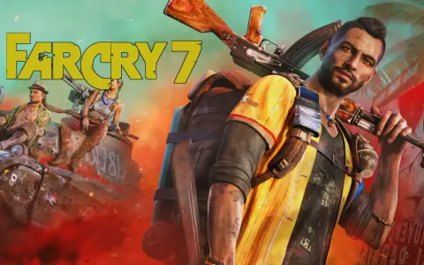 El protagonista de Far Cry 7, con un rifle al hombro, mira fijamente. Detrás, dos rebeldes en un tanque, listos para la acción.