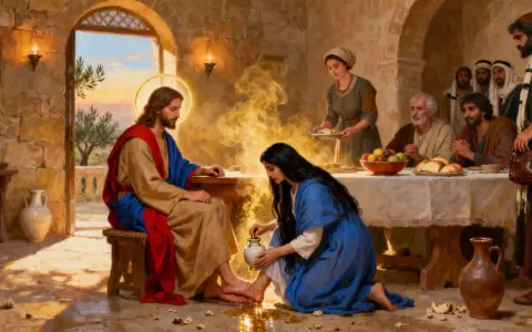 Maria salbt Jesu Füße, wie in Johannes 12 beschrieben. Ein Akt der Liebe und Hingabe.