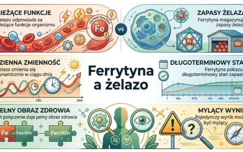 Ferrytyna co to? Wykresy pokazują, jak ferrytyna magazynuje żelazo, jego dzienne wahania i długoterminowy stan.
