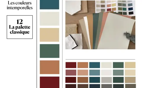Palette de couleurs intemporelles, évoquant le savoir-faire d'un teinturier. Des échantillons de tissus et de papiers aux teintes naturelles et profondes.