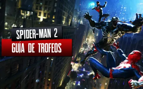 Spider-Man 2: Guía de Trofeos. Venom y Miles Morales luchan contra Spider-Man en la ciudad, buscando trofeos ocultos.