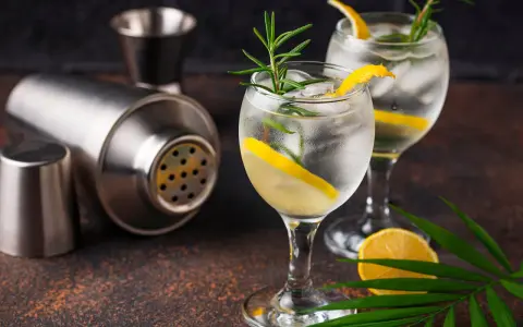Zwei erfrischende Gin Tonic mit Zitrone und Rosmarin, bereit für den perfekten Genuss. Der passende prozentuale Alkoholgehalt macht sie zum idealen Sommerdrink.