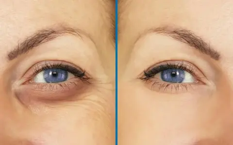 Antes y después de un tratamiento para cómo quitar las ojeras. Se observa una mejora notable en la zona debajo del ojo.