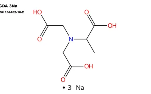 Struttura chimica del trisodium ethylenediamine disuccinate (MGDA 3Na), un agente chelante.