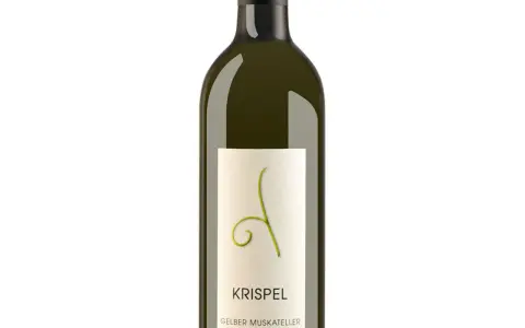 Flasche Krispel Gelber Muskateller. Ein Wein mit feinem Muskateller Geschmack, der an frische Blüten und Zitrusfrüchte erinnert.