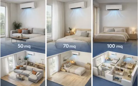Unità split per climatizzare ambienti da 50, 70 e 100 mq. Raffreddamento efficace in soggiorno, camera da letto e appartamenti.