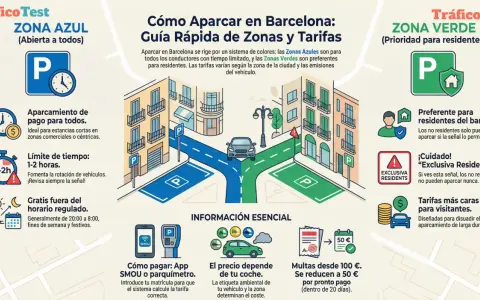 Guía de pago zona azul Barcelona: aparcamiento para todos, ideal para estancias cortas. Límite 1-2h. Gratis fuera horario regulado.