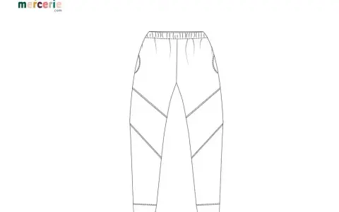 Patron de jogging avec poches et empiècements contrastés. Idéal pour un style décontracté et sportif.