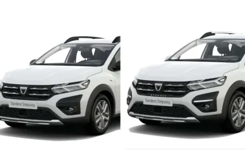 Dwa białe samochody Dacia Sandero Stepway stoją obok siebie, gotowe na przygodę.