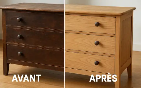 Avant/Après : une commode en chêne sombre transformée en meuble clair après avoir été décaper.