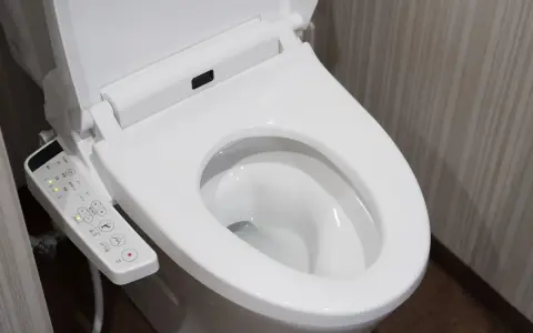Panneau de commande d'une toilette japonaise. Il montre les options de nettoyage et de séchage, illustrant le fonctionnement de cet appareil moderne.