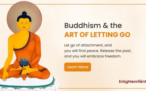 Buddha meditating, promoting the art of letting go of attachment for peace and freedom. Learn more about Buddhism.
