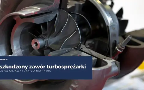 Przekrój turbosprężarki z widocznym wirnikiem i elementami, które mogą wskazywać na uszkodzony zawór nadmiarowo upustowy.
