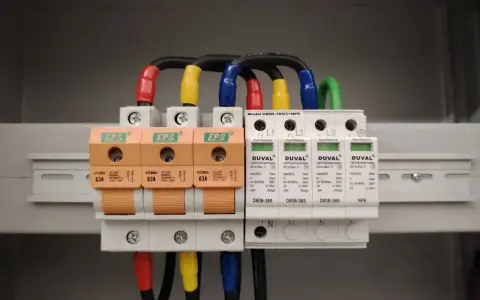 Ogranicznik przepięć t1+t2 chroni instalację przed wyładowaniami atmosferycznymi. Widoczne moduły DUVAL i EPS.