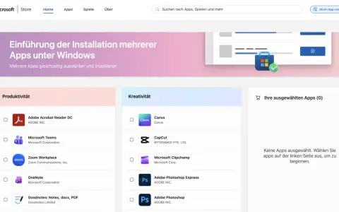 Microsoft Store: Apps für Produktivität und Kreativität auswählen, um sie zu installieren.