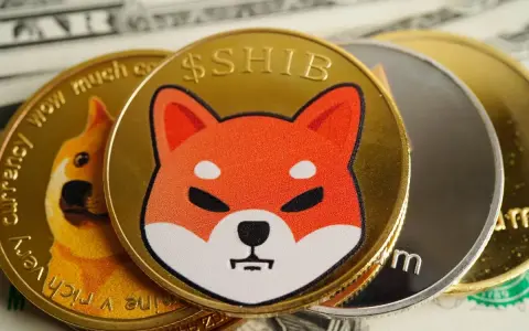 Złote monety z wizerunkiem psa rasy Shiba Inu i napisem $SHIB, obok monety Dogecoin. Spekulacje na temat shiba inu coin prognozy.