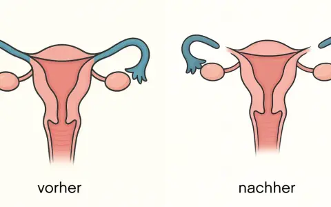 Vergleich: Gebärmutter mit durchgängigen Eileitern (vorher) und nach Sterilisation Frau (nachher), wo die Eileiter unterbrochen sind.