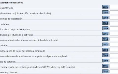 Detalle de gastos deducibles, incluyendo "Otros consumos de explotación" y "Seguridad Social del titular". Se considera cómo aplicar retenciones IRPF estando de baja.