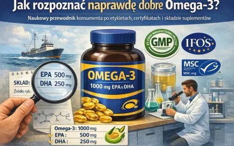 Wysokiej jakości suplement Omega-3 z EPA i DHA, pochodzący ze zrównoważonych połowów, potwierdzony certyfikatami GMP i IFOS.