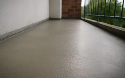 Świeżo wykonana wylewka na balkonie, gotowa na nowe wykończenie.