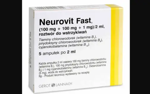 Opakowanie leku Neurovit Fast, roztwór do wstrzykiwań z witaminami B1, B6, B12. Produkt leczniczy wydawany na receptę.