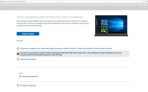 Narzędzie do tworzenia nośnika instalacyjnego Windows 10, umożliwiające przygotowanie pendrive boot.