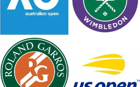 Logos de los cuatro torneos de Grand Slam: Australian Open, Wimbledon, Roland Garros y US Open.