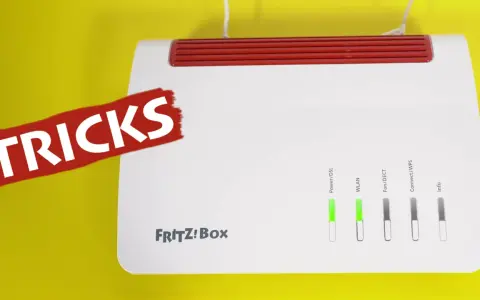 FRITZ!Box mit roten "TRICKS"-Aufkleber. Nützliche FRITZ!Box Tipps für dein Heimnetzwerk.