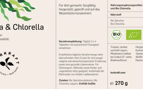 Bio Spirulina & Chlorella Tabletten. Die positive Spirulina Wirkung auf die Psyche wird durch die Nährstoffe unterstützt. 540 vegane Tabletten.