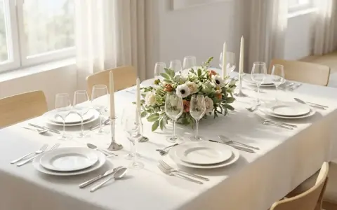 Élégant dressage d'une table à la française, avec un centre de table floral, des bougies et des couverts en argent.