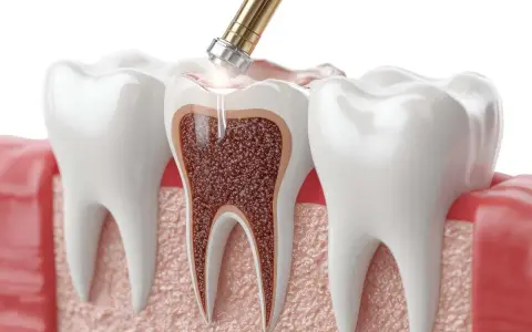 Zabieg stomatologiczny: narzędzie dentystyczne usuwa tkankę z zęba, lecząc zatrucie zęba.