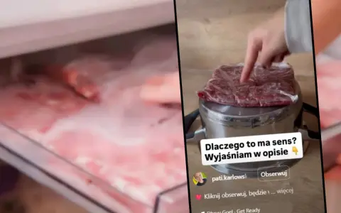 Sposób, jak szybko rozmrozić mięso, pokazany na filmie. Mięso w woreczku na garnku.