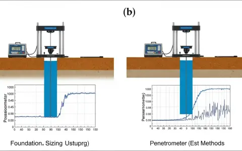 Schémas comparant deux méthodes d'essai pour le dimensionnement de la semelle de fondation : un poussiomètre et un pénétromètre.