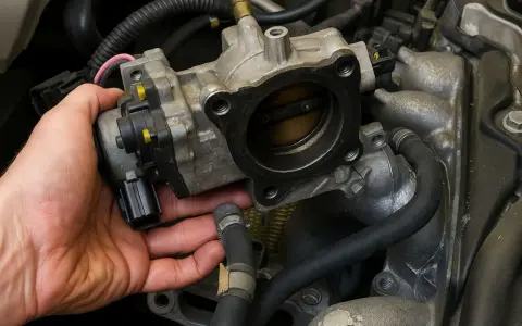 Mano che tiene il corpo farfallato, possibile causa di problemi al motore a metano.