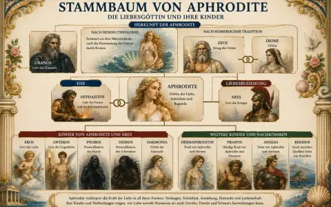 Stammbaum der Aphrodite: Eros, der Sohn der Aphrodite, ist als Gott der Liebe dargestellt.