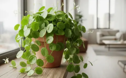 Planta del dinero en maceta de terracota, ideal para colocar cerca de una ventana luminosa. Sus hojas redondas y verdes aportan vida al hogar.
