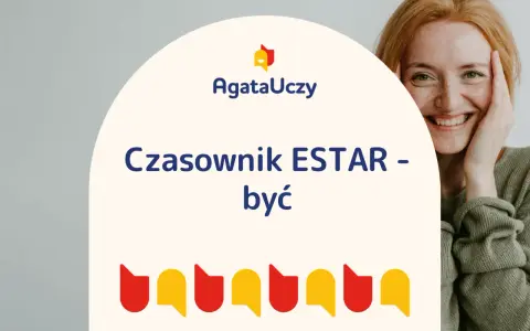 Uśmiechnięta rudowłosa dziewczyna uczy się hiszpańskiego. Czasownik ESTAR - być.